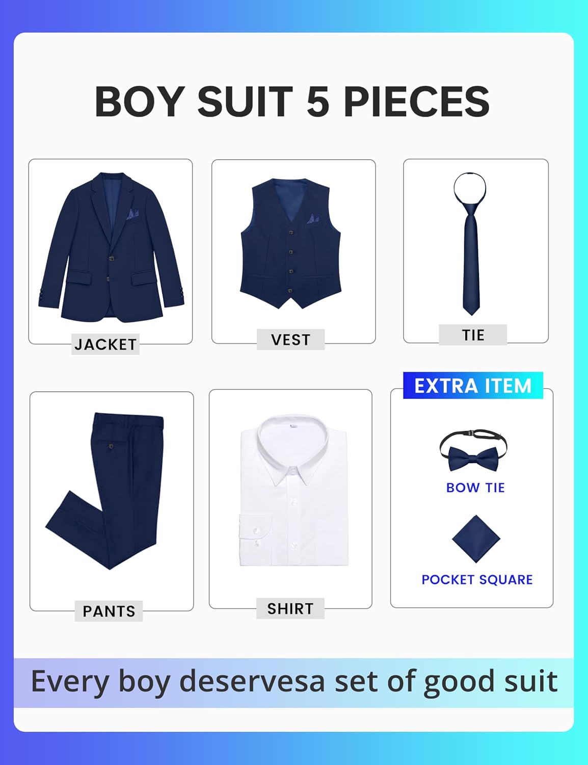 Detalle de Happy Dolphin Boys’ Formal Suit Set with Adjustable Waist for Weddings