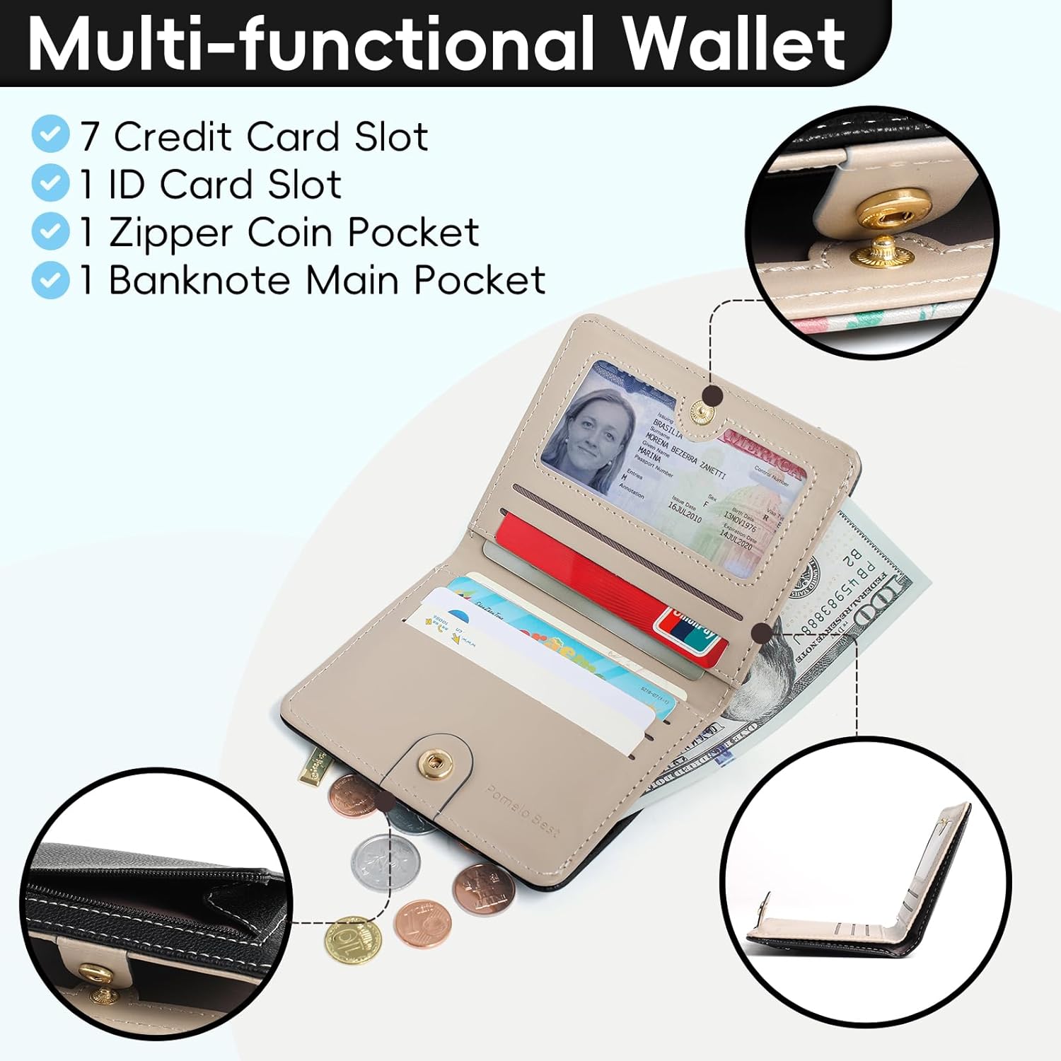 Detalle 2 de Pomelo Best Womens Wallet Soft Small Coin Purse with RFID Blocking and Zipper Pocket