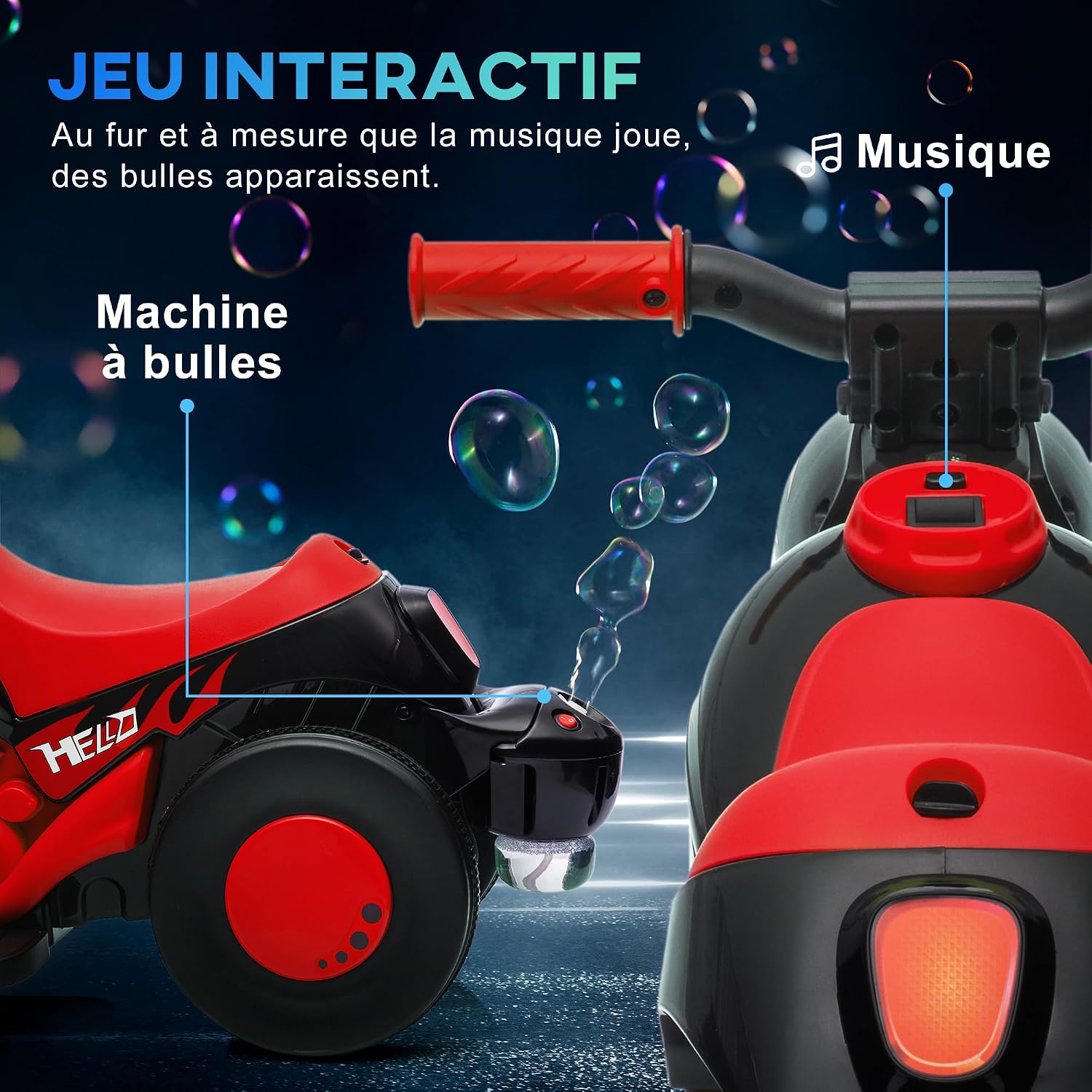 Detalle de AIYAPLAY 370-339V90BK elektrische kindermotorfiets, 6 V met 3 wielen