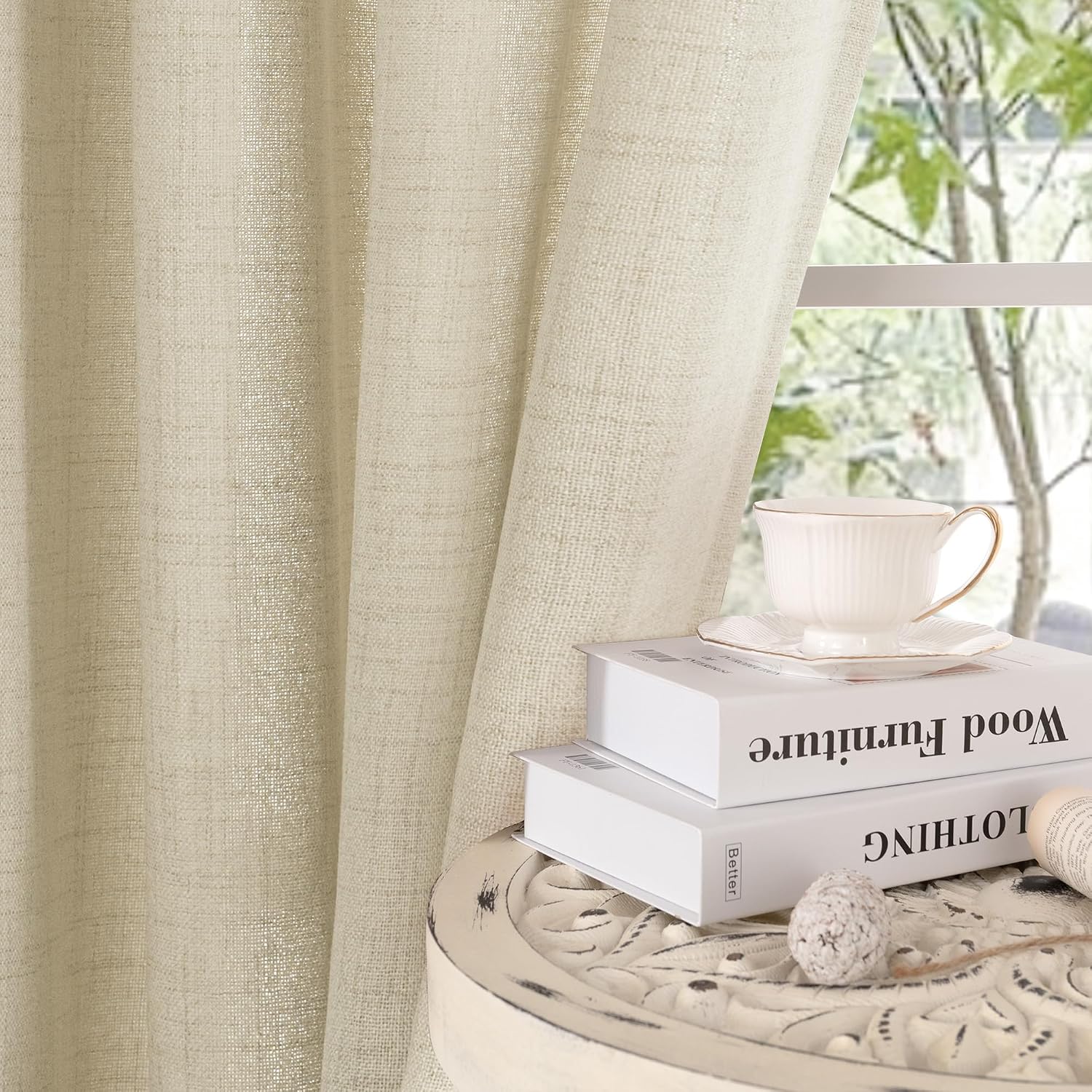 Thumbnail 6 de YoungsTex Sand Linen-Textured Curtains, 2 Panels, 52 x 72 Inches with Grommets