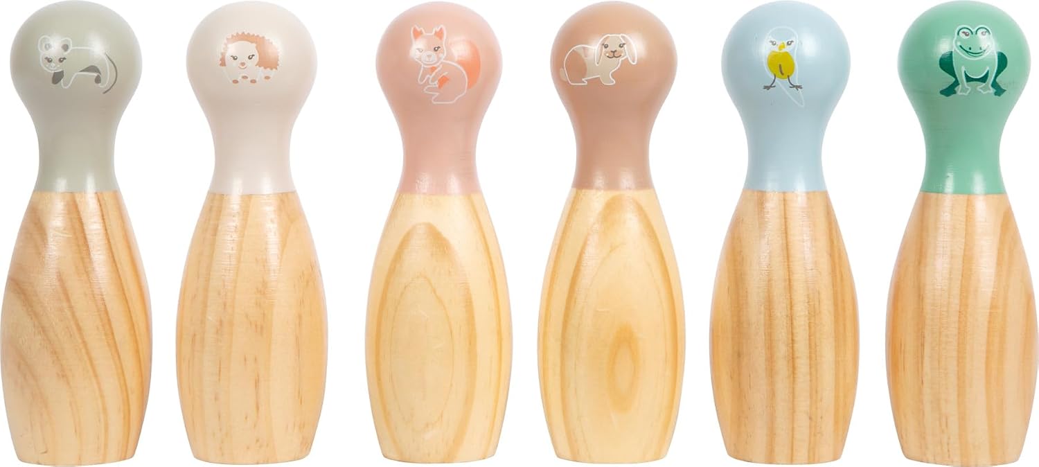 Detalle de Small Foot Bowling Garden Buddies in legno – set birilli con animali per bambini dai 3 anni