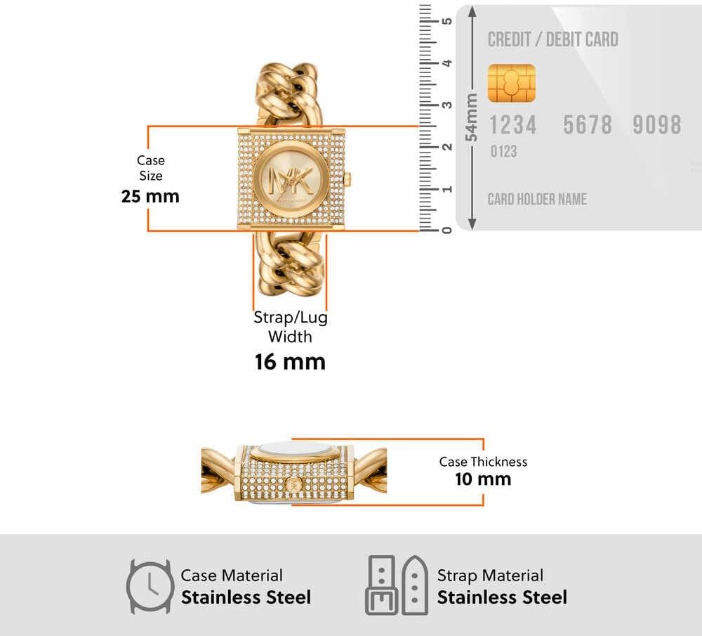 Thumbnail 6 de Michael Kors Orologio da donna MK Chain Lock – Cassa rettangolare in acciaio inox dorato
