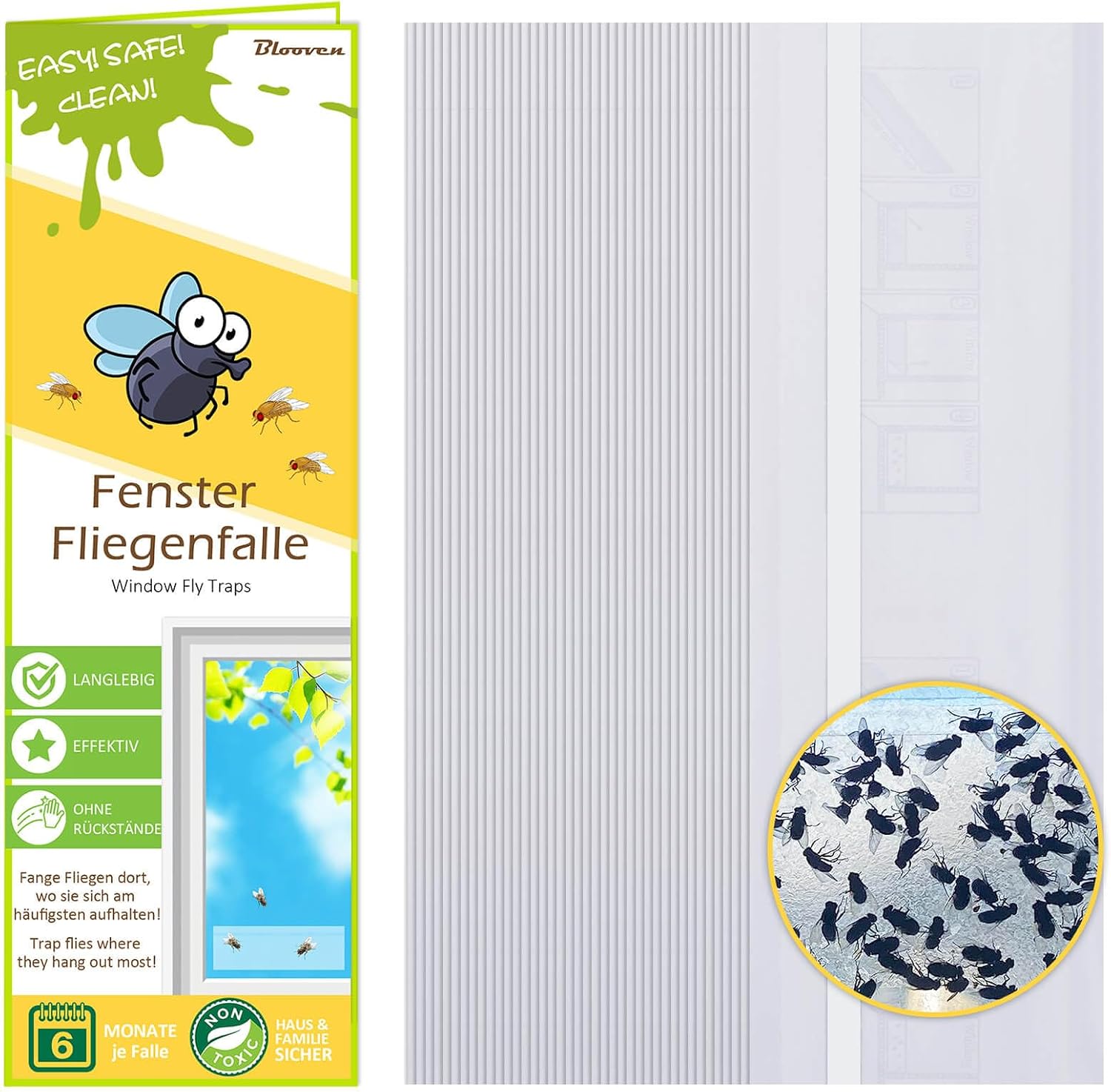 Detalle de Blooven B3PBK01 Window Fly Traps, 40-Piece Transparent, Non-Toxic Pack