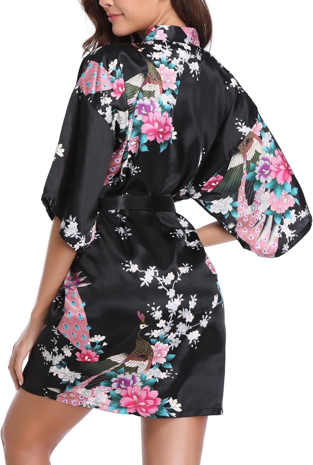 Detalle de Vlazom kimono japonais satin court pour femme – peignoir mariée et demoiselle d’honneur