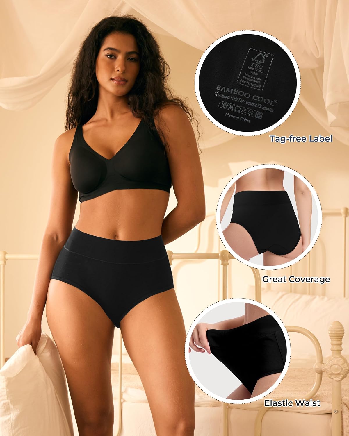 Thumbnail 4 de BAMBOO COOL High-Waisted Briefs for Women, 5-Pack Full-Coverage Underwear