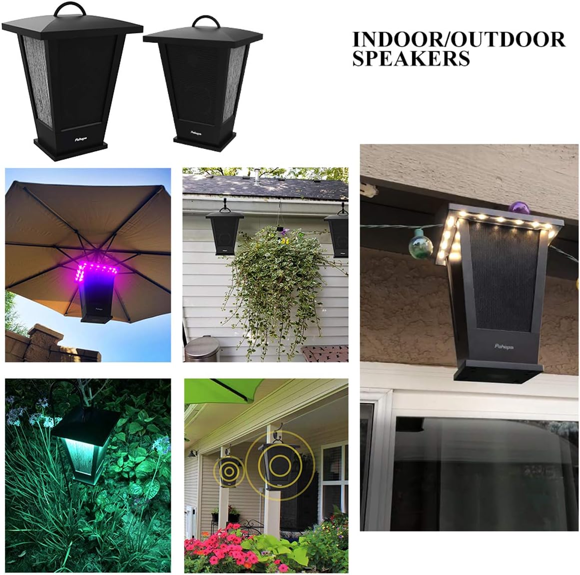 Thumbnail 2 de pohopa Bluetooth Speakers Waterproof (2-Pack) TWS True Wireless + 20W Outdoor Lantern Lights, Black