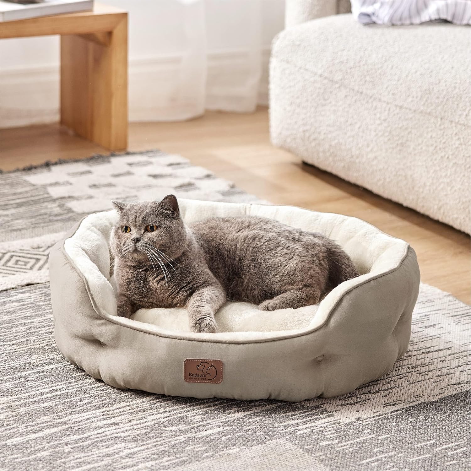 Thumbnail 5 de Bedsure 25in Camel Round Pet Bed with Plush Fleece and Non-Slip Base