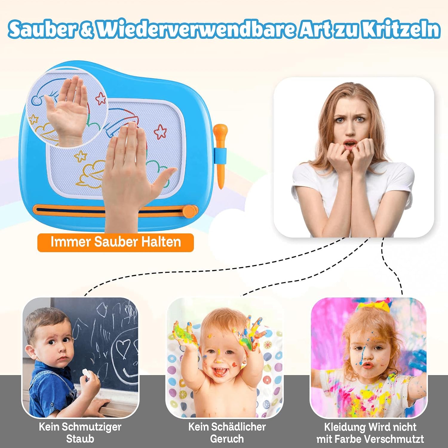 Detalle de Smasiagon magnetische Maltafel „Zaubertafel“ – löschbares Magnet-Zeichenbrett für Kinder (ab 1–3 Jahren), Marineblau