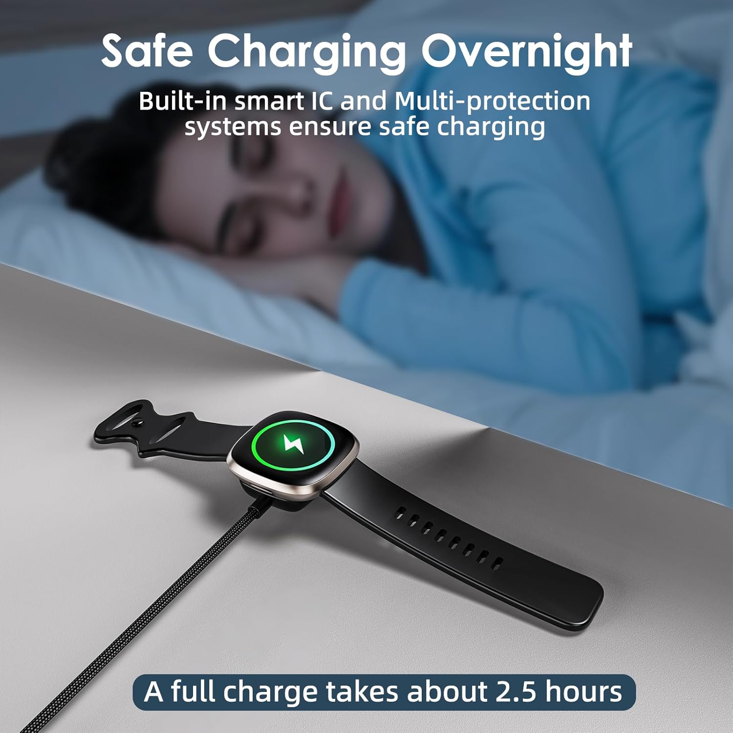 Thumbnail 2 de Autallgee 2 Pack USB A/C Charger for Fitbit Versa 4 / Sense / Versa 3 / Sense 2 and Pixel Watch – 100cm Magnetic Dock