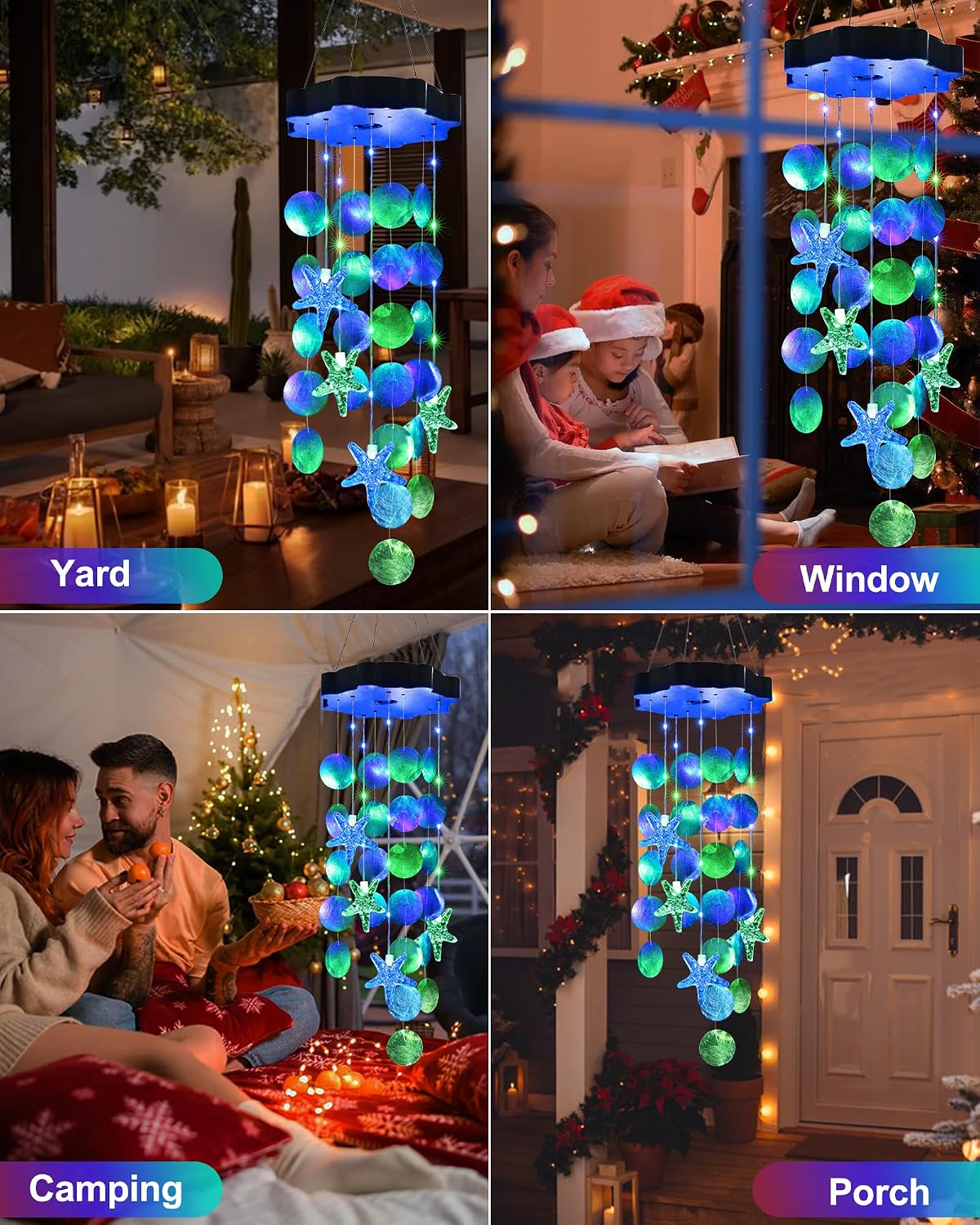 Thumbnail 4 de Toodour S18-WC04 Solar Shell Wind Chime, Blue & Green, 2 Lighting Modes