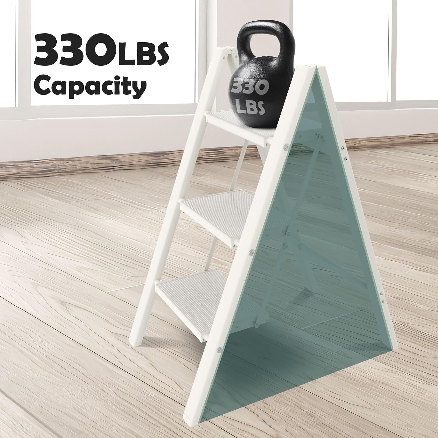Thumbnail 3 de taranta L0203 3-Step Folding Aluminum Stool, White, Wide Anti-Slip Steps