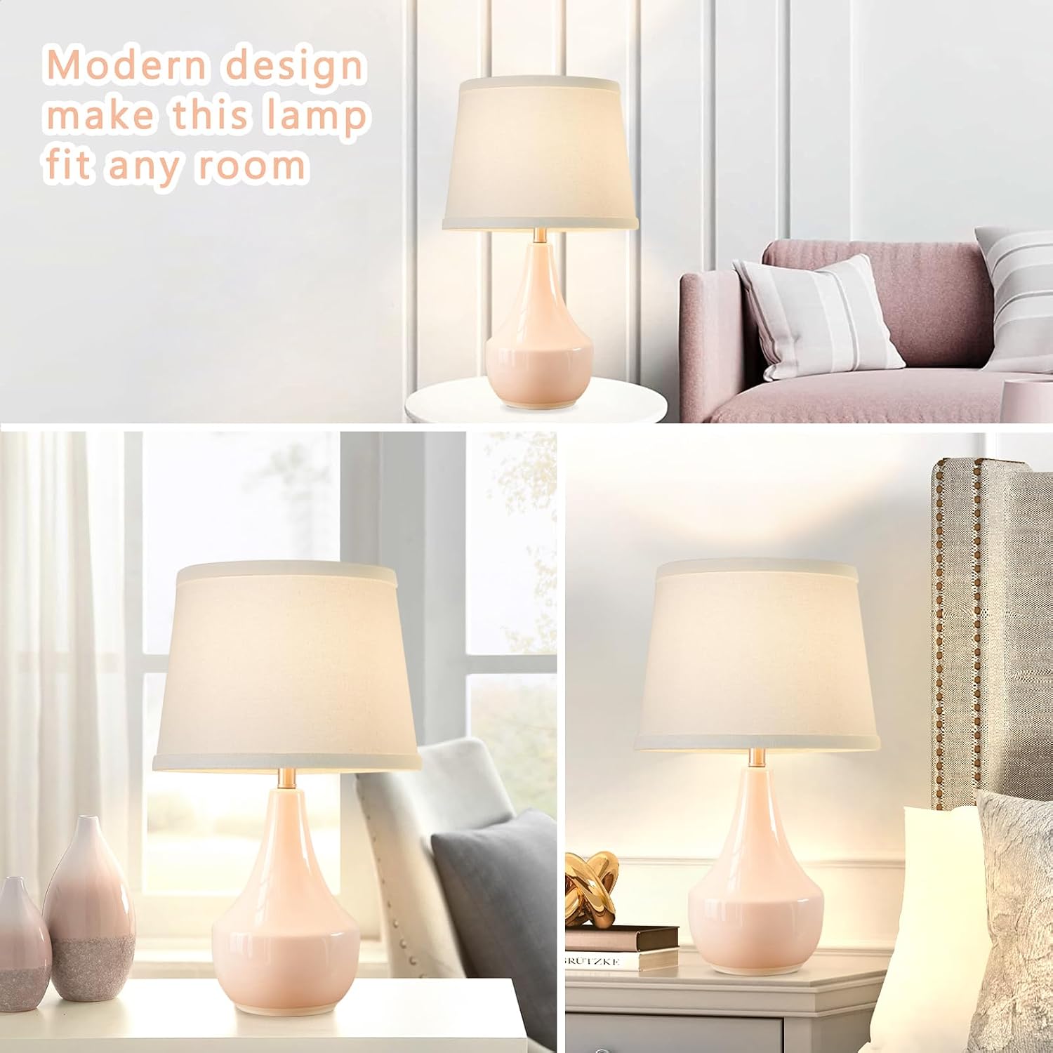 Detalle de GyroVu T00173 Ceramic Table Lamp Set of 2, Pink with E26 LED Bulbs