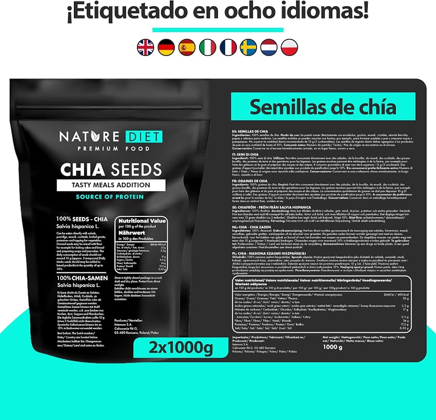Detalle 2 de Nature Diet Semillas de chía 2x1000 g 🥗