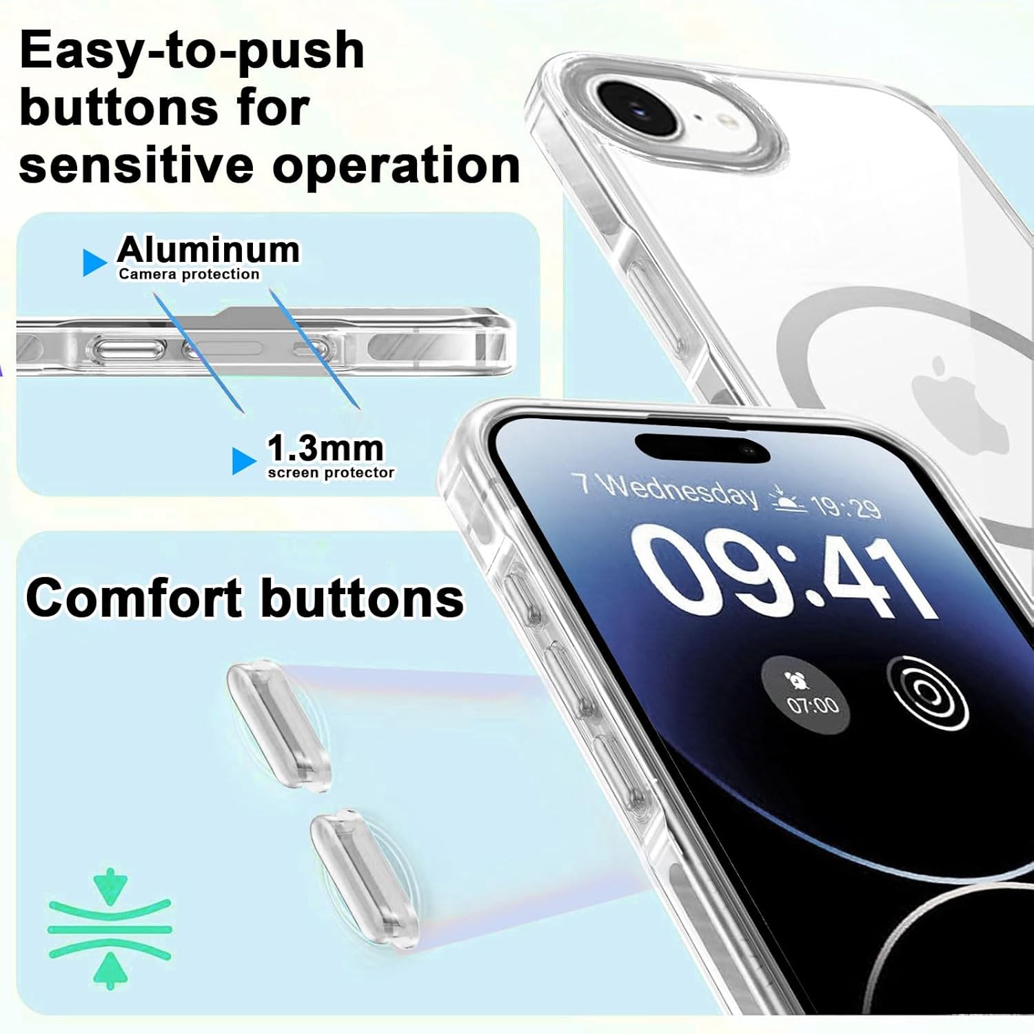 Thumbnail 4 de Galful Handykette Handyhülle für iPhone 17e: magnetische MagSafe-Schutzhülle mit abnehmbarer Eckschutz-Kette (transparent, grau)