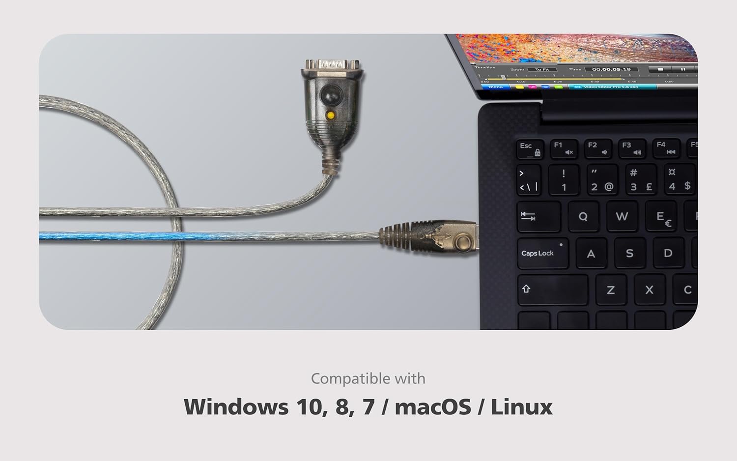 Detalle de USB to RS-232 Adapter UC232A ATEN (35cm) – versatile serial USB dongle for Windows, Mac and Linux