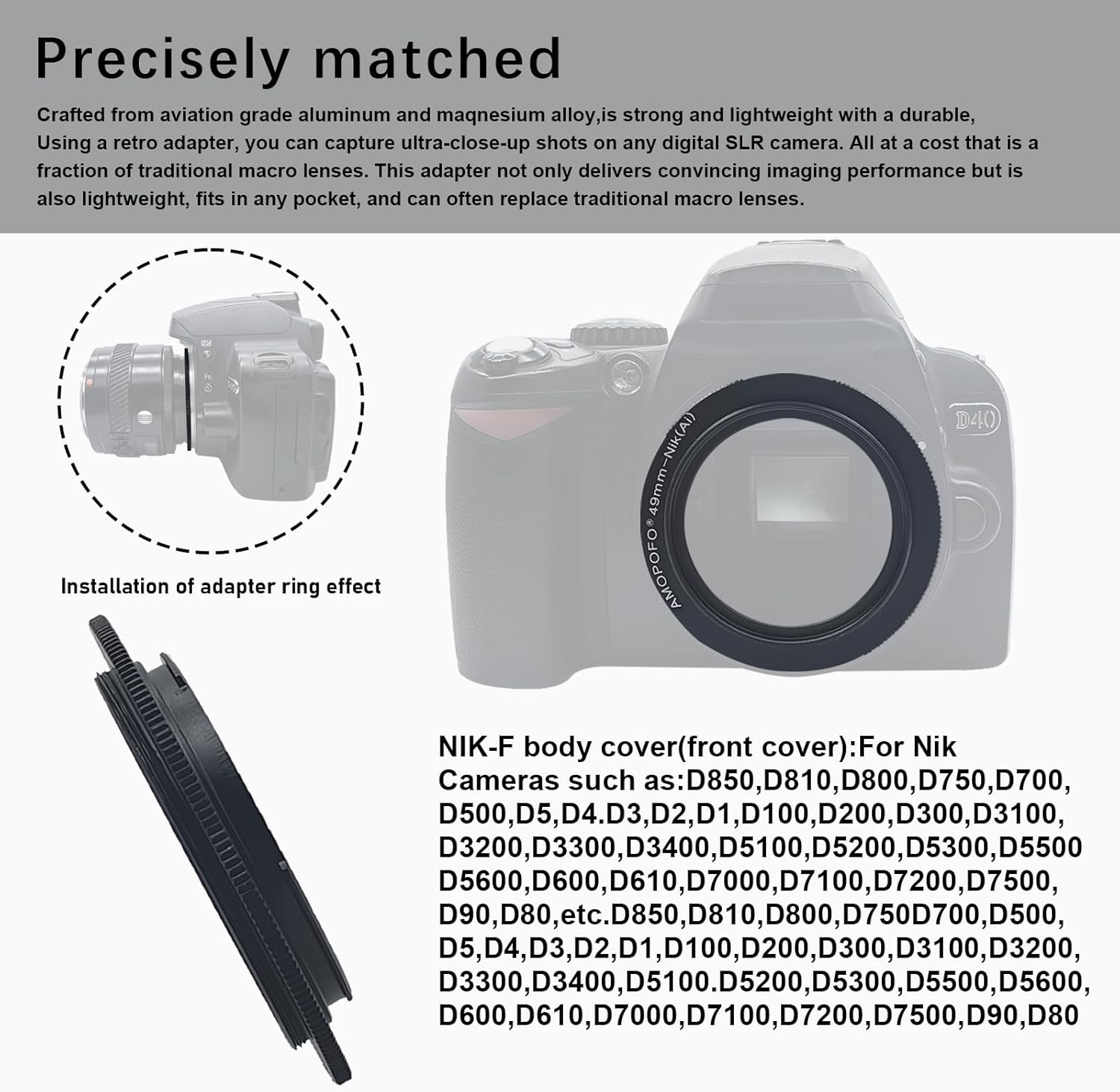 Detalle de AMOPOFO 49mm Macro Reverse Mount Adapter Ring for Nikon DSLRs