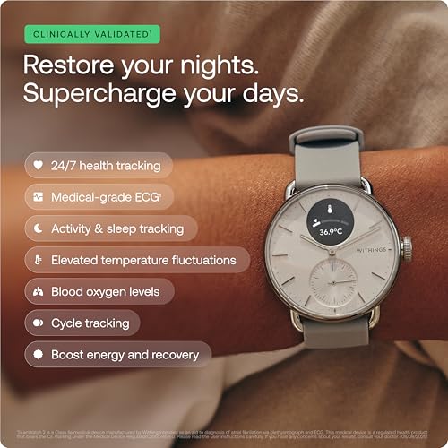 Detalle de Withings ScanWatch 2: Hybrid Smartwatch with ECG, 38mm – Black