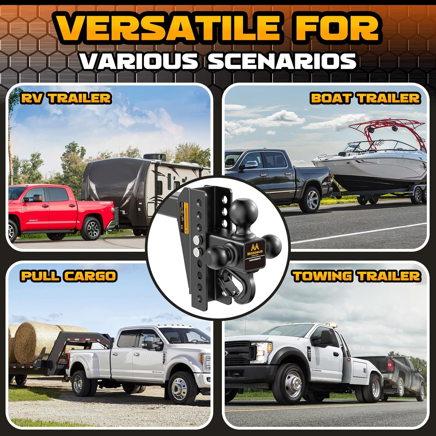 Thumbnail 6 de Mmtowus Adjustable Trailer Hitch - Tri Ball Mount with Hook (1-7/8", 2", 2-5/16") for 2-Inch Receivers
