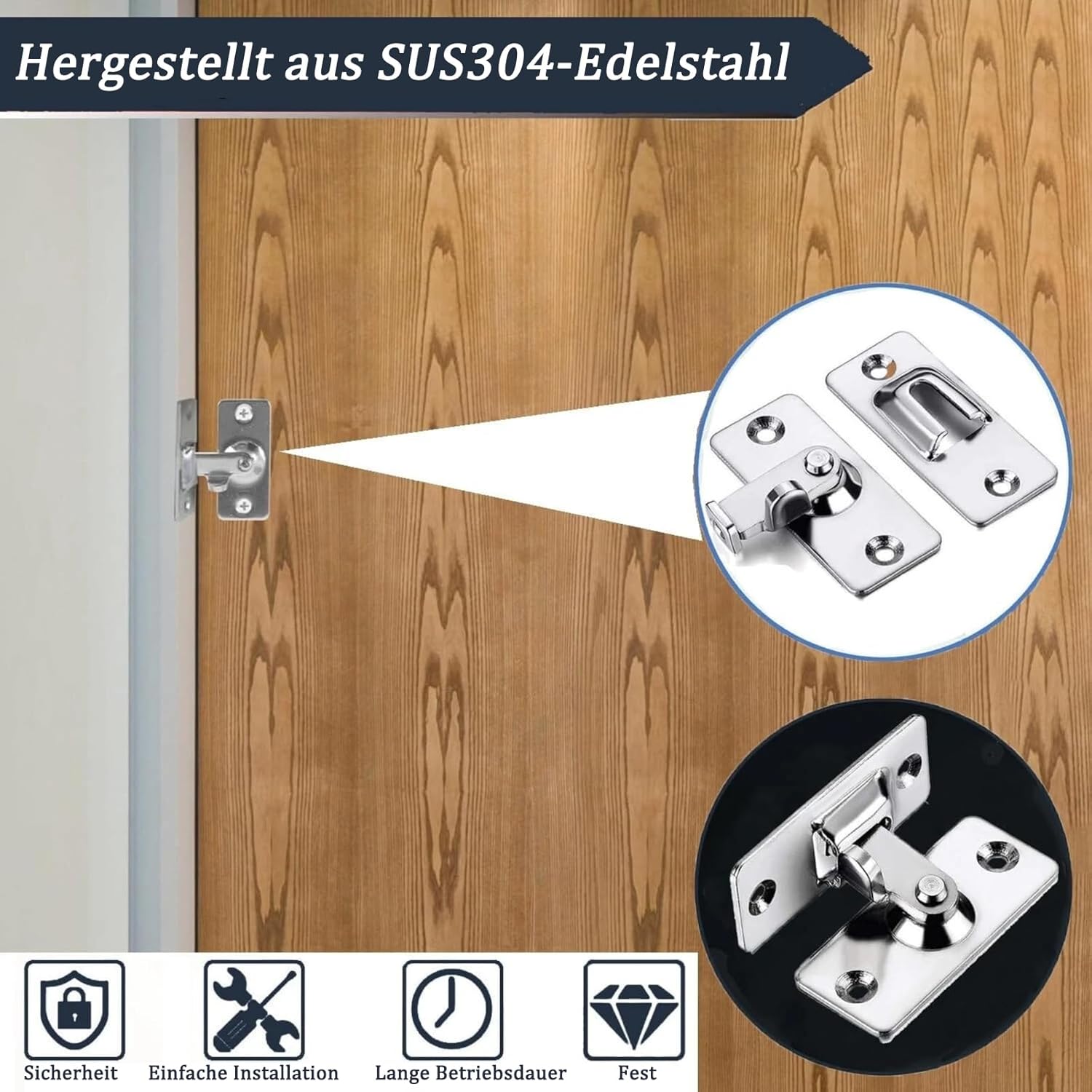 Thumbnail 4 de Anhoer 90° Schiebetürschloss – 304 Edelstahl Riegelschloss mit 4 Schrauben