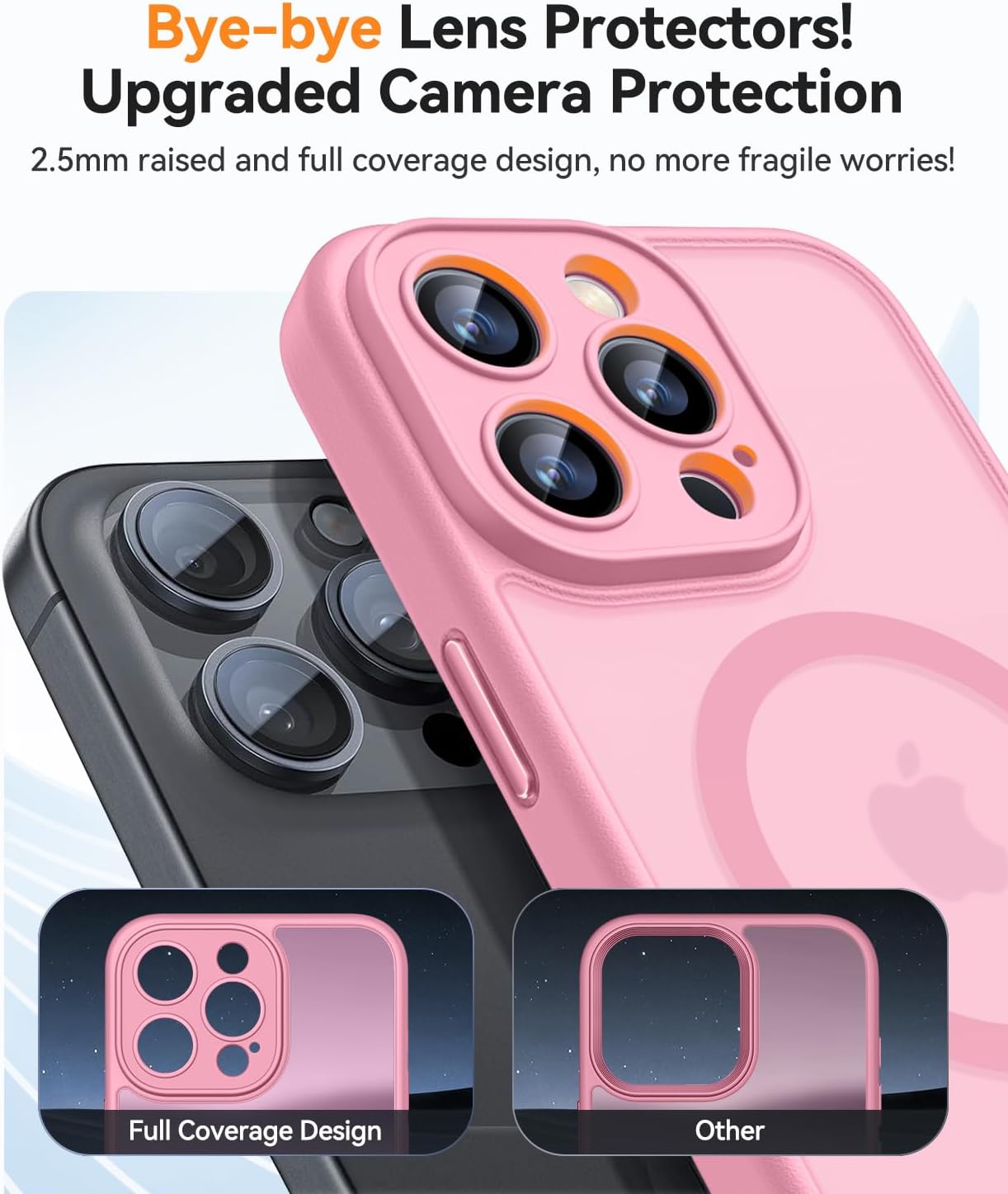 Thumbnail 3 de CANSHN Coque Magnétique pour iPhone 14 Pro (6,1 po) – Protection complète de l’appareil photo, fond mat translucide, Rose