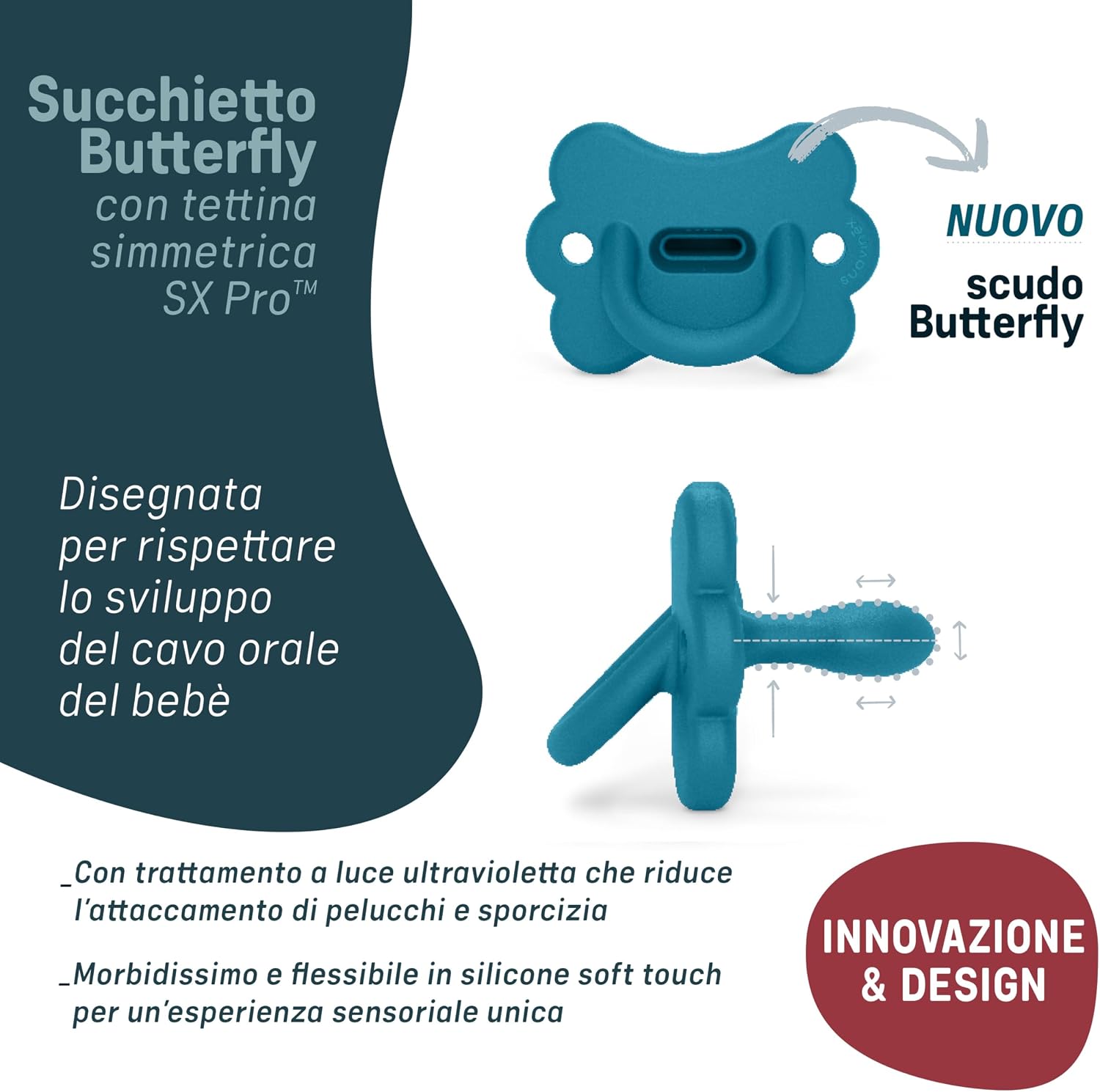 Detalle de Suavinex Butterfly SX Pro siliconenfopspenen voor 0-6 maanden, set van 3