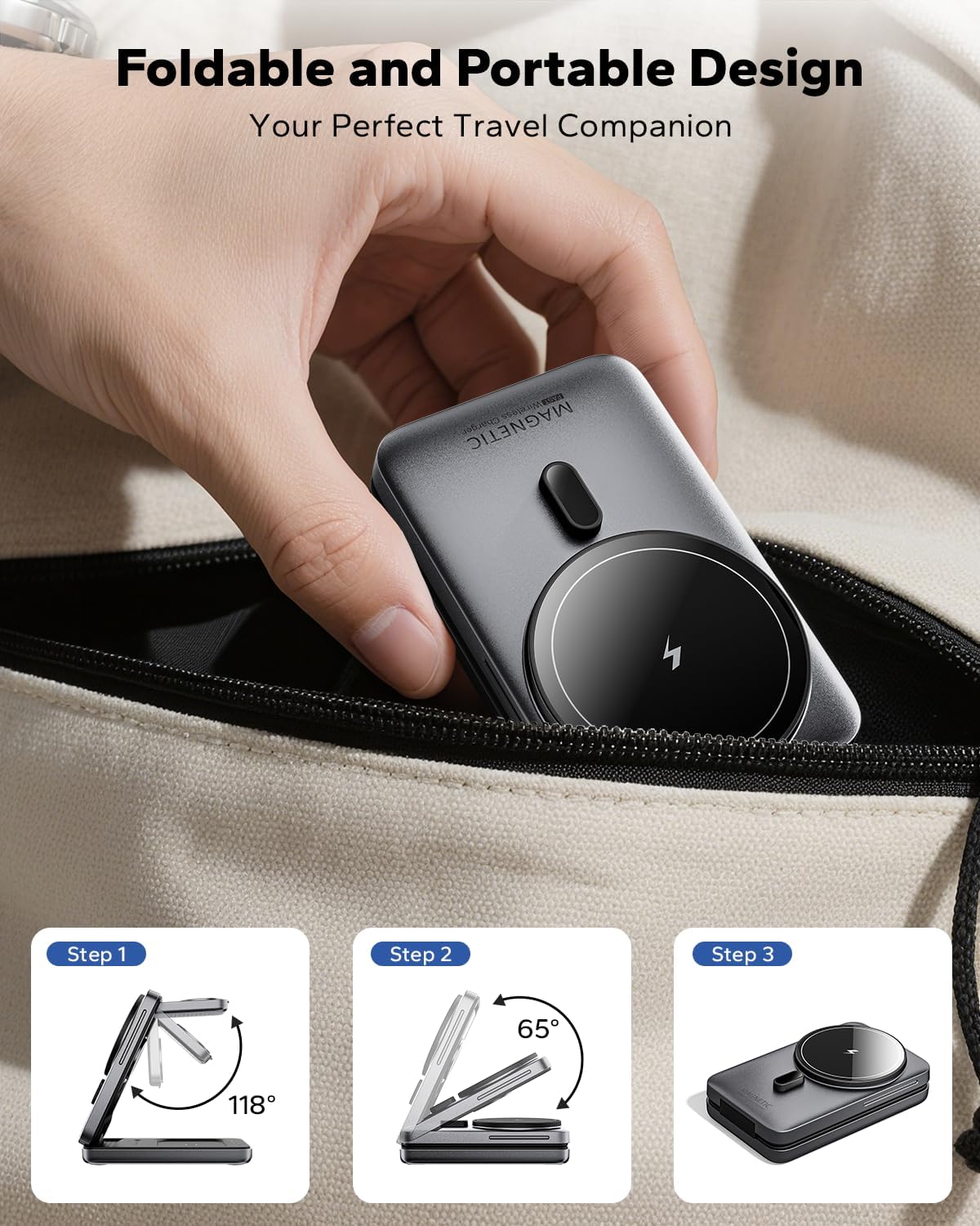 Detalle de KPON 3-in-1 Wireless Charging Station for Apple devices (20W adapter included) - dark grey
