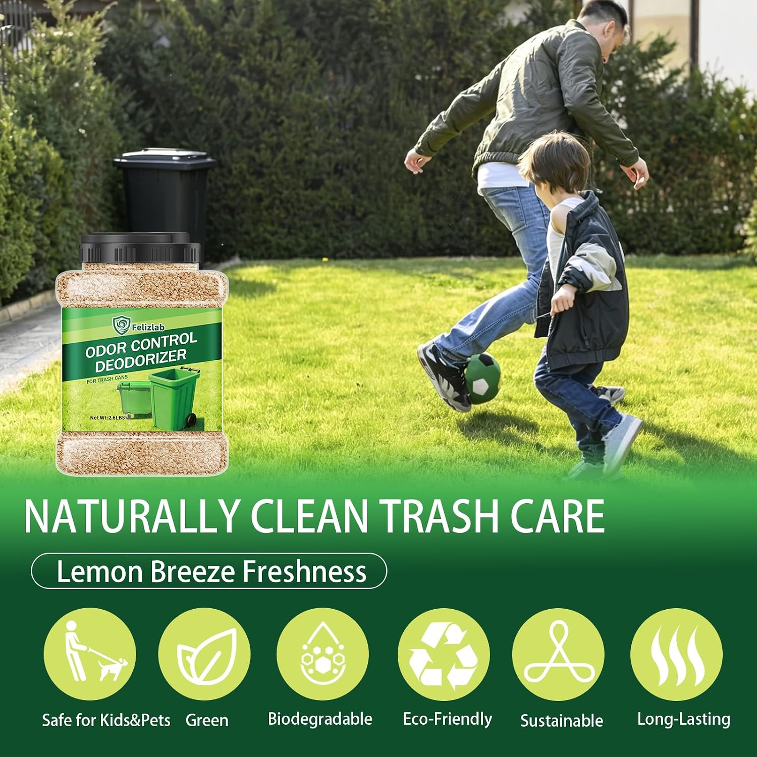 Detalle de Outdoor Trash Can Deodorizer, 2.6 lbs Corn-Cob Pellets with Lemon Scent