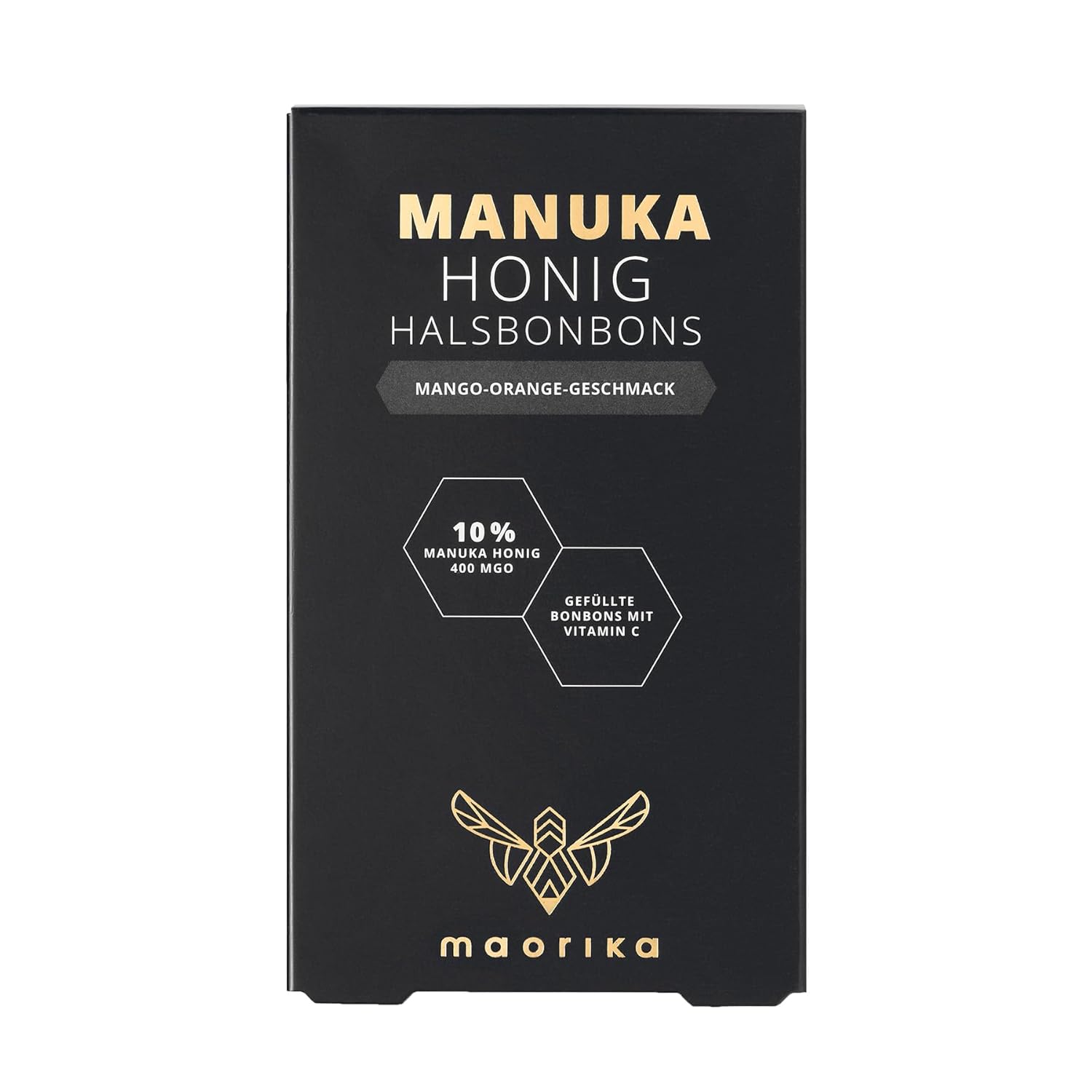 Detalle de maorika Manuka Honig Bonbons MGO 400+ mit Mango-Orangen Geschmack (100 g, 19 Stück)