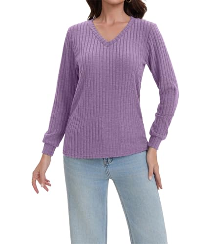Detalle 2 de Haslike T-shirt col V côtelé longues pour femme