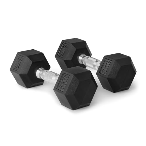 Detalle de Amazon Basics manubri esagonali 6 kg con rivestimento in gomma, set di 2 neri