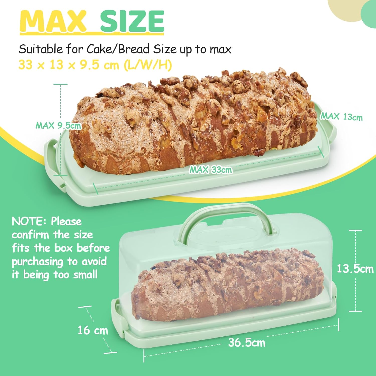 Thumbnail 1 de Ohuhu rectangular cake carrier with handle, lid and locking clips (33 x 13 x 9.5 cm internal)
