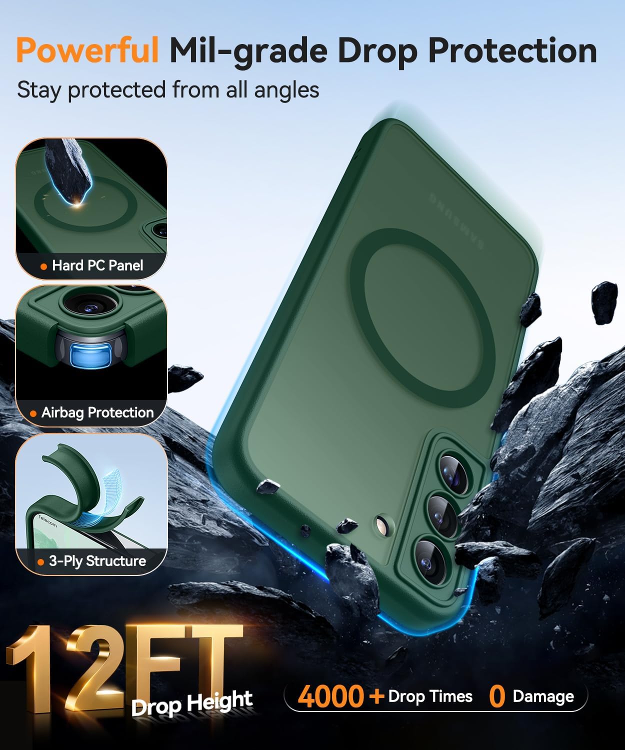 Thumbnail 5 de CANSHN Coque Magnétique pour Samsung Galaxy S22 — Translucide Vert Foncé, Protection Appareil Photo et MagSafe