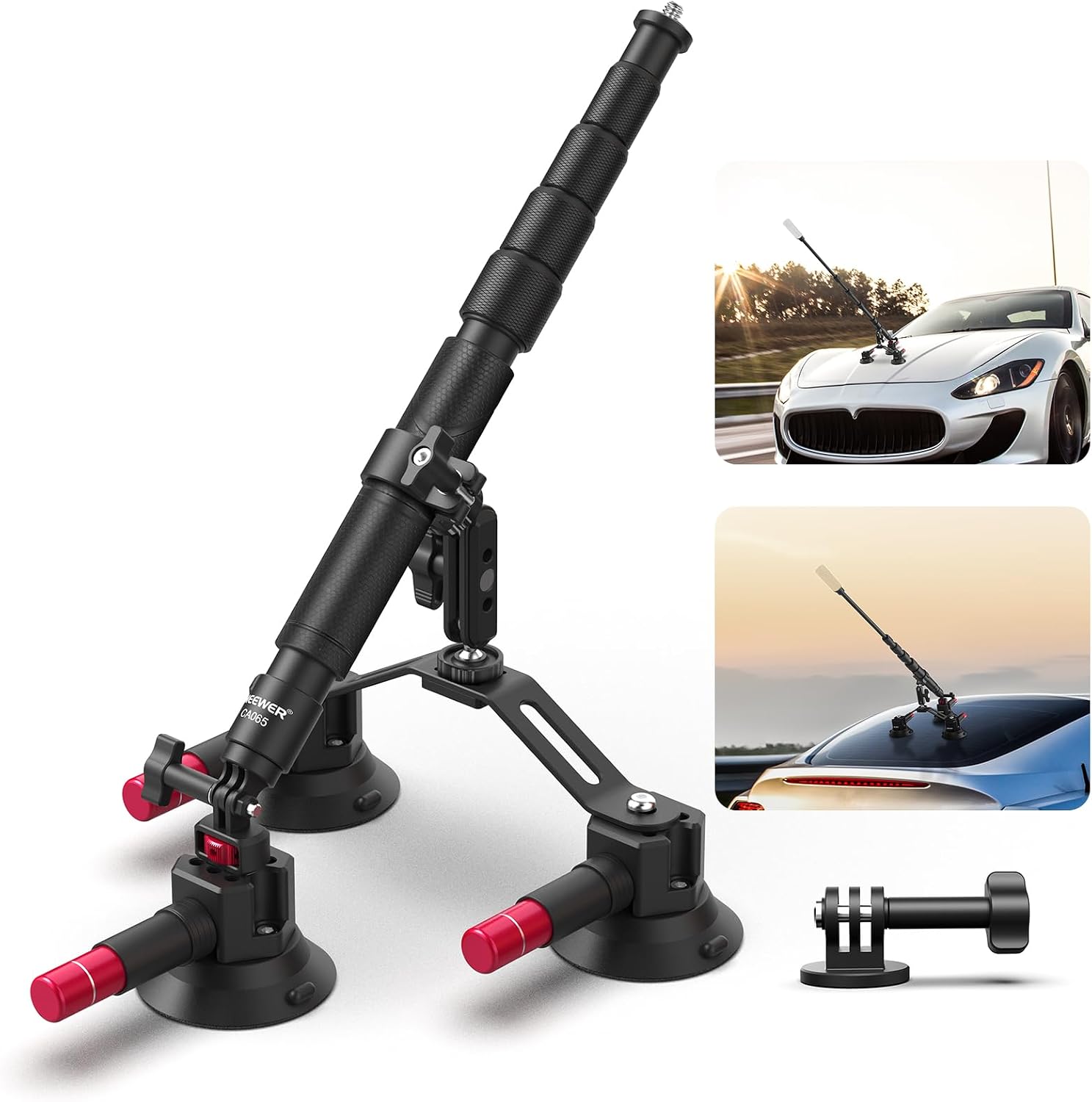 Detalle de NEEWER CA065 Treppiede a ventosa tripla per auto con braccio flessibile e asta 2in1