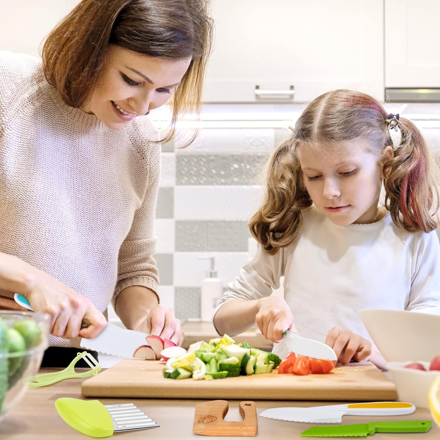 Detalle de Kindermesser-Set (8-teilig) für Kinder ab 2 Jahren – Montessori Schneidwerkzeug & Zubehör