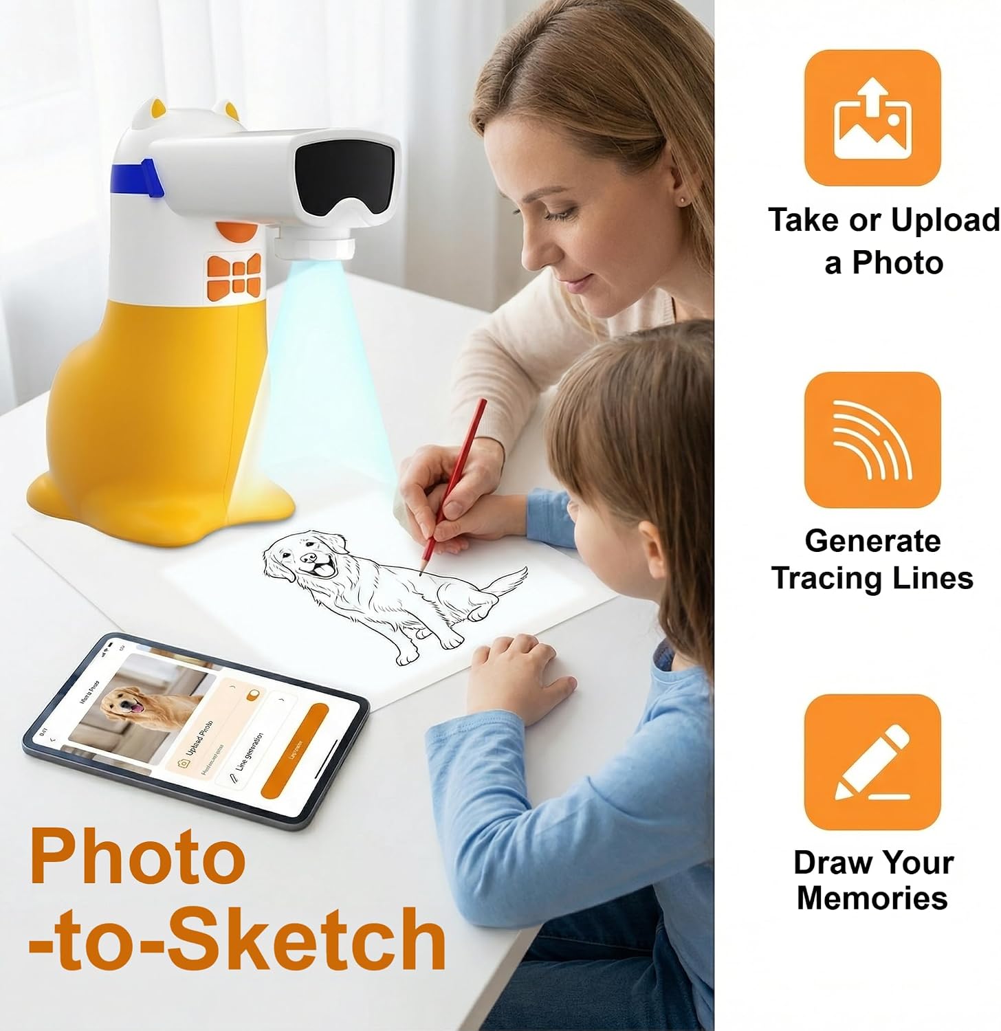 Detalle de Yoturetoys KI Zeichenprojektor für Kinder – smarte Malmaschine mit Foto-zu-Skizze & Sprachausgabe (Mint)