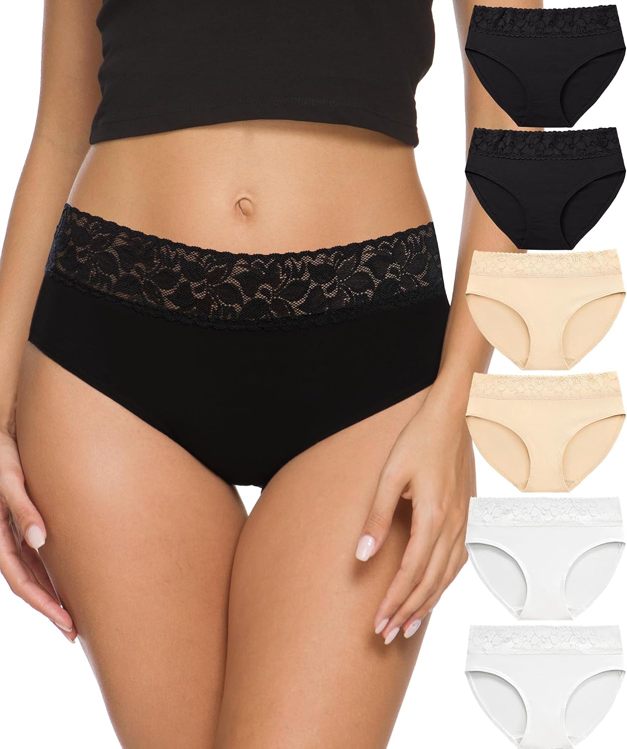 Detalle de ALTHEANRAY Damen Unterhosen aus Baumwolle – Spitzenbesatz, 6er-Pack, atmungsaktiv und komfortabel