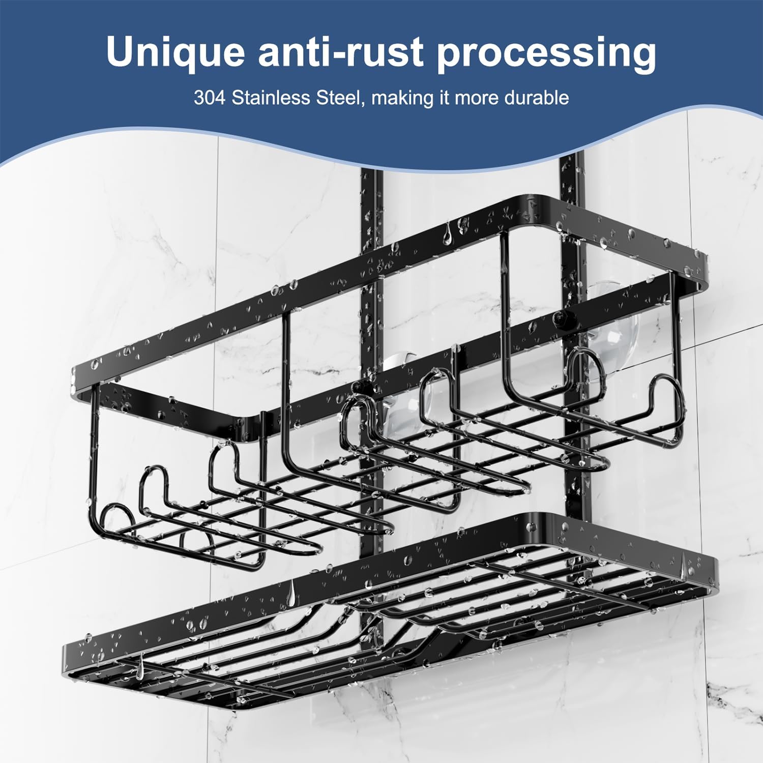 Detalle 1 de Ruhetfam Shower Caddy Hanging Stainless Steel Organizer, 3 Baskets, 16 Hooks