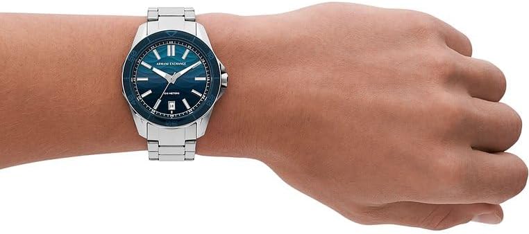 Detalle de Armani Exchange Montre pour homme — boîtier 44 mm, bracelet acier et cadran bleu