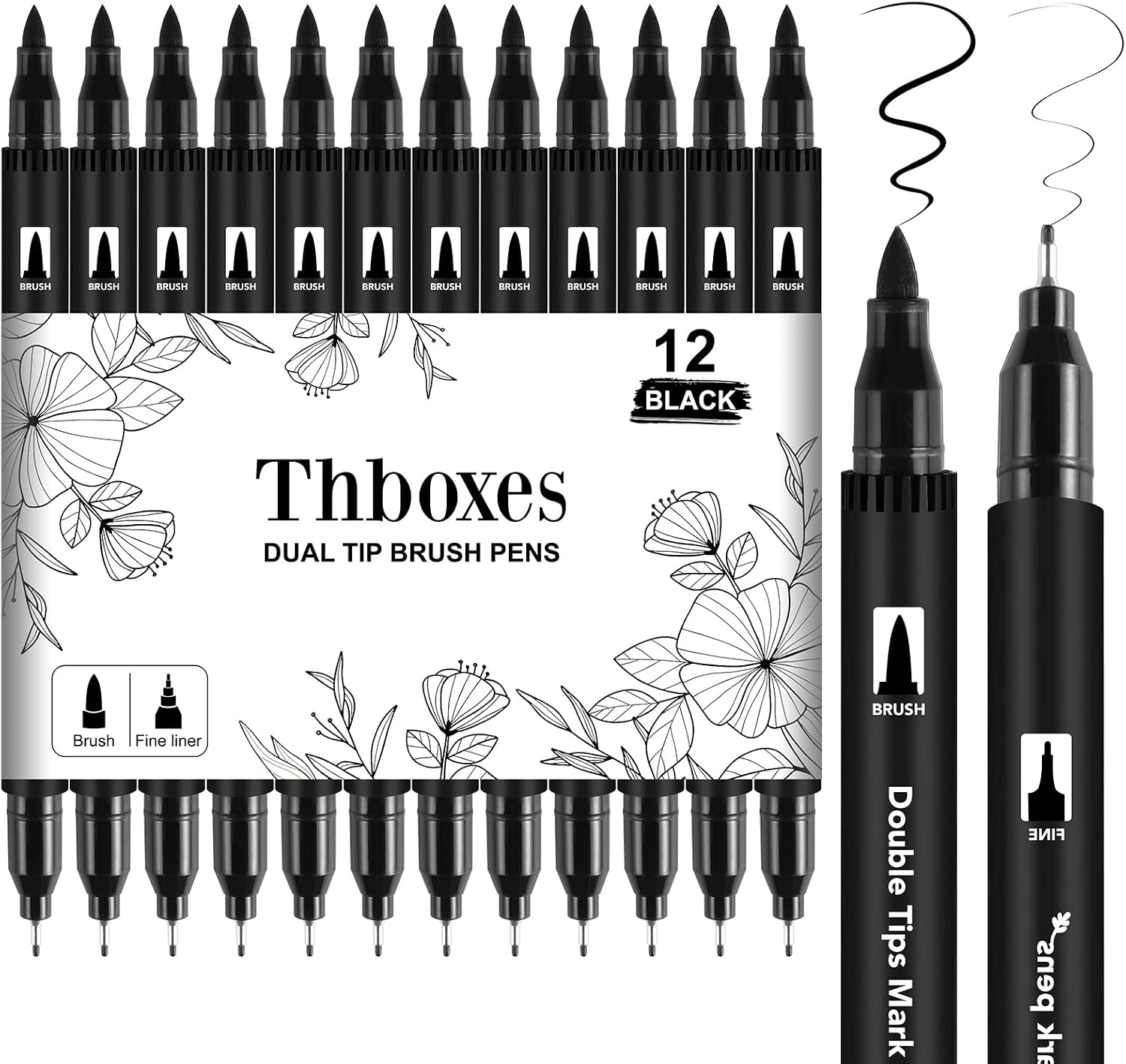 Detalle 2 de Thboxes 36 Colouring Pens (Dual Tip) – water-based felt & brush marker set for adult sketching, colouring and calligraphy
