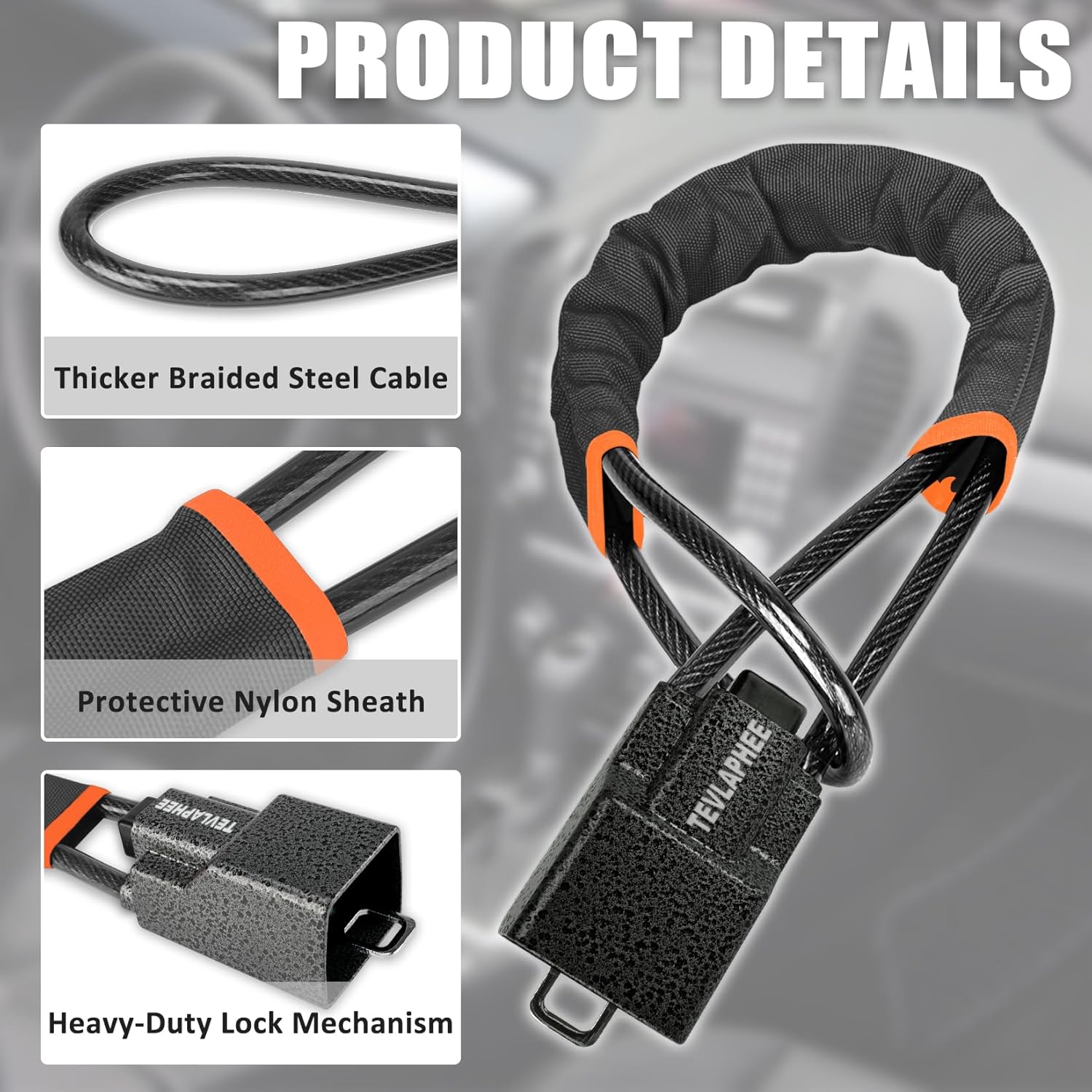 Thumbnail 3 de Tevlaphee Upgraded Steering Wheel Lock – Double Anti-Theft Protection in High-Visibility Steel