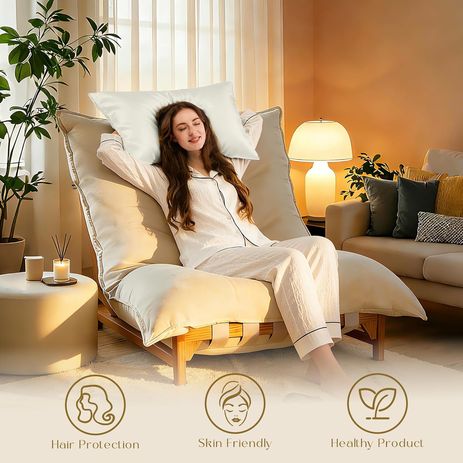 Detalle de ZIMASILK 100% Pure Mulberry Silk Pillowcase (6A Grade, 600 Thread Count) with Hidden Zipper — Ivory, Standard 20x26