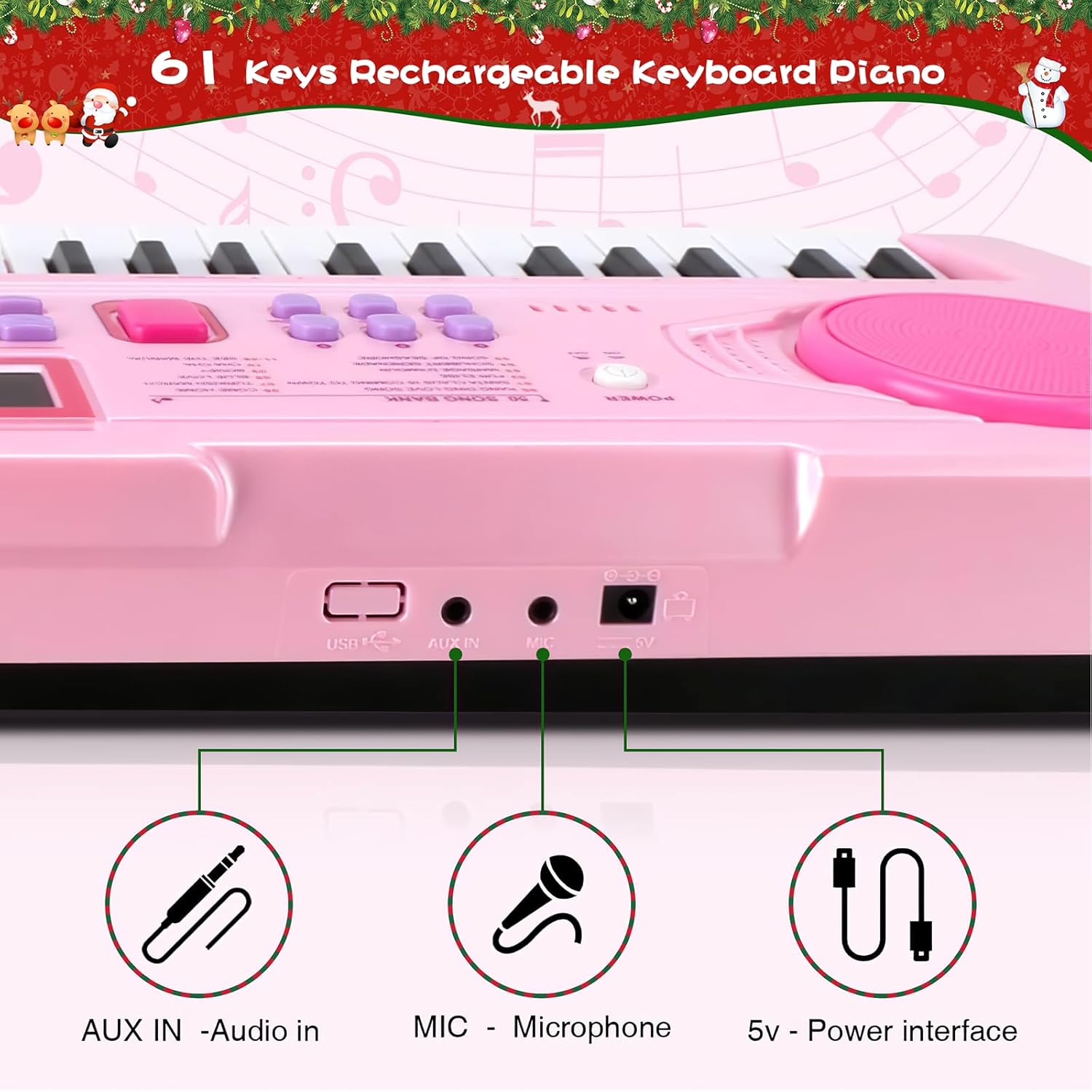 Thumbnail 6 de WOSTOO 61-Key Kids Electronic Piano Keyboard (Portable, Follow Teaching Mode) – Pink