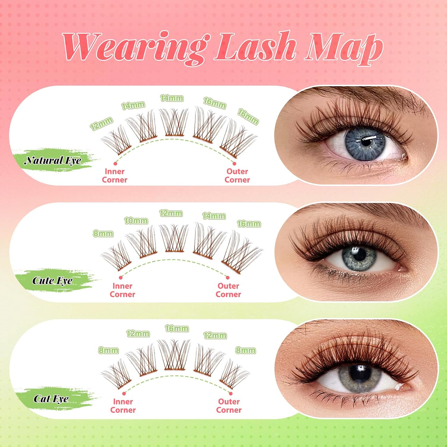 Detalle de KEYYOU Venus Brown Lash Clusters Kit: 120 Pcs of 8–16MM C Curl Wiry, Invisible Band DIY Lash Extensions at Home