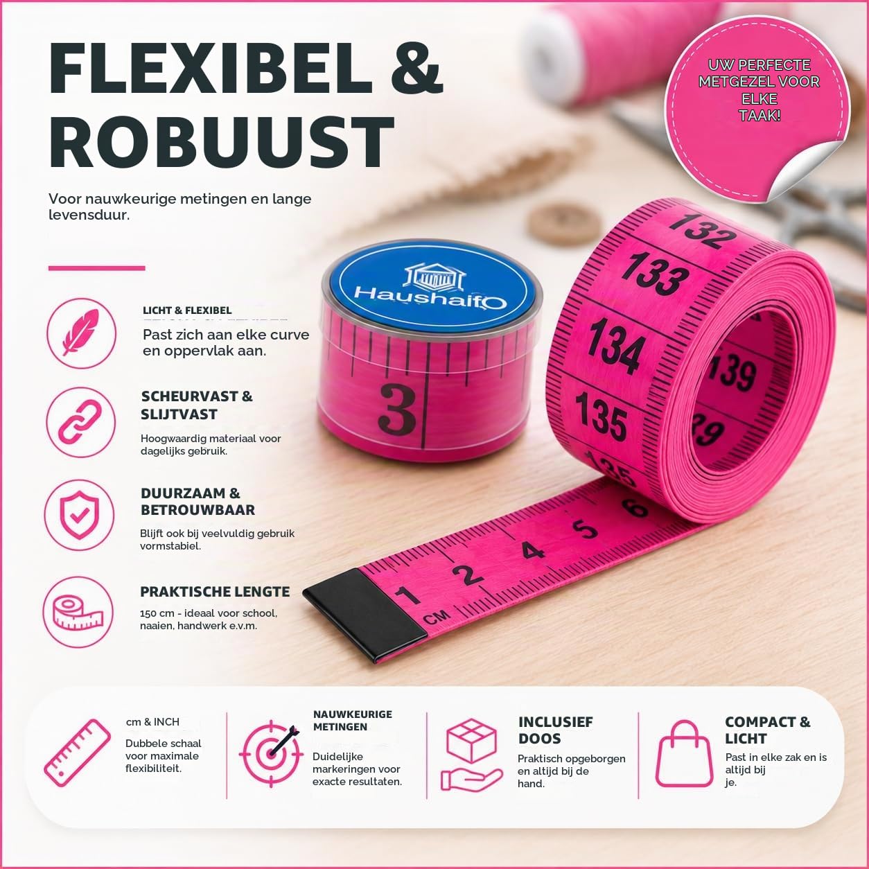 Thumbnail 6 de HaushaltO 4262521265474 kleermakersmeetlint 150 cm, cm en inch, roze