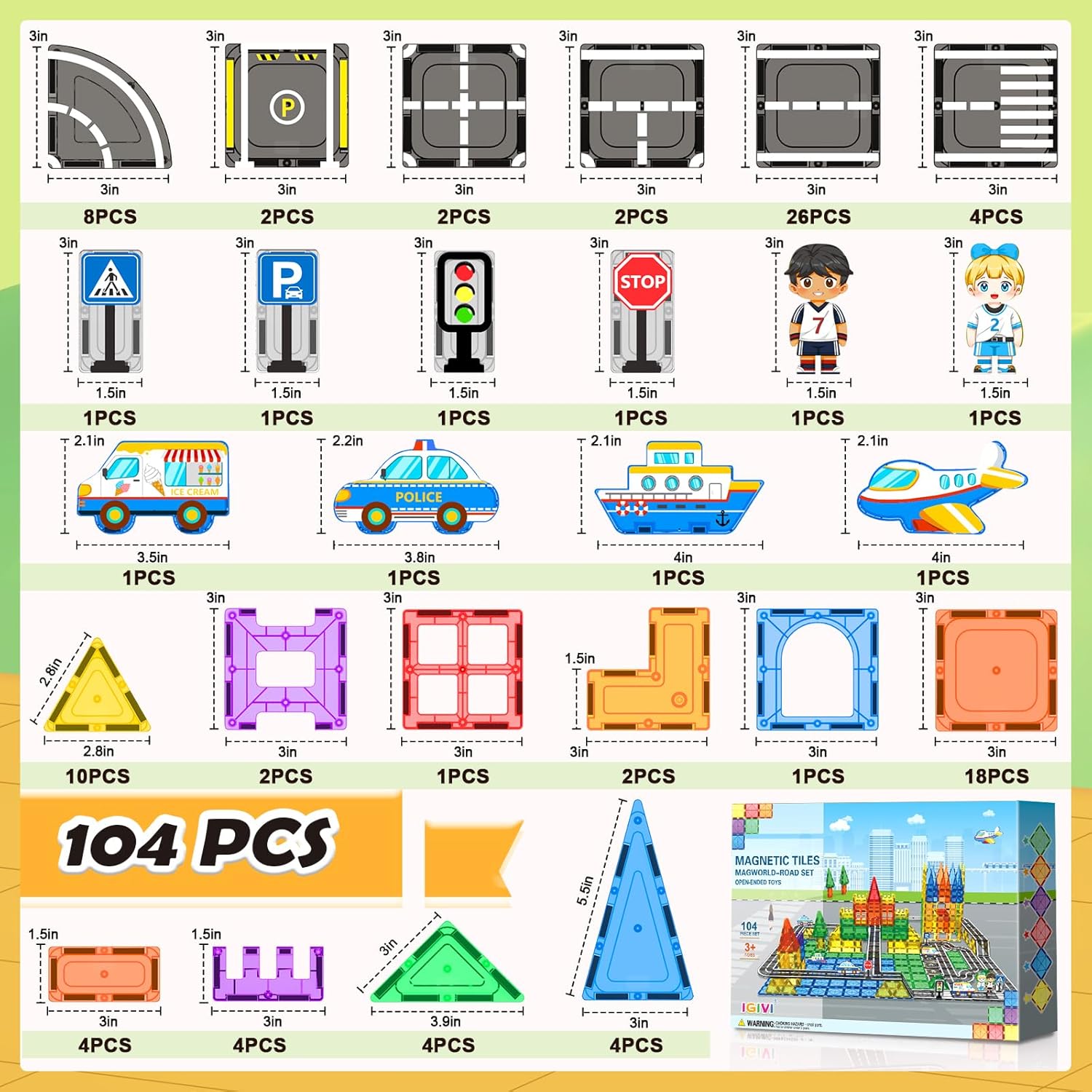 Thumbnail 5 de Magnetic Tiles 104-Piece Road Set for STEM Toys 🧩