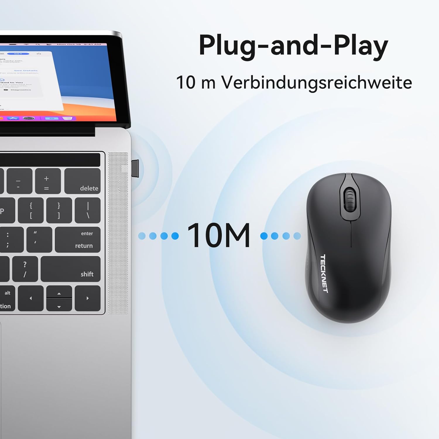 Thumbnail 4 de TECKNET Kabellose Maus „Leise Funkmaus 2,4 GHz“ mit USB-Empfänger (1600 DPI), grau