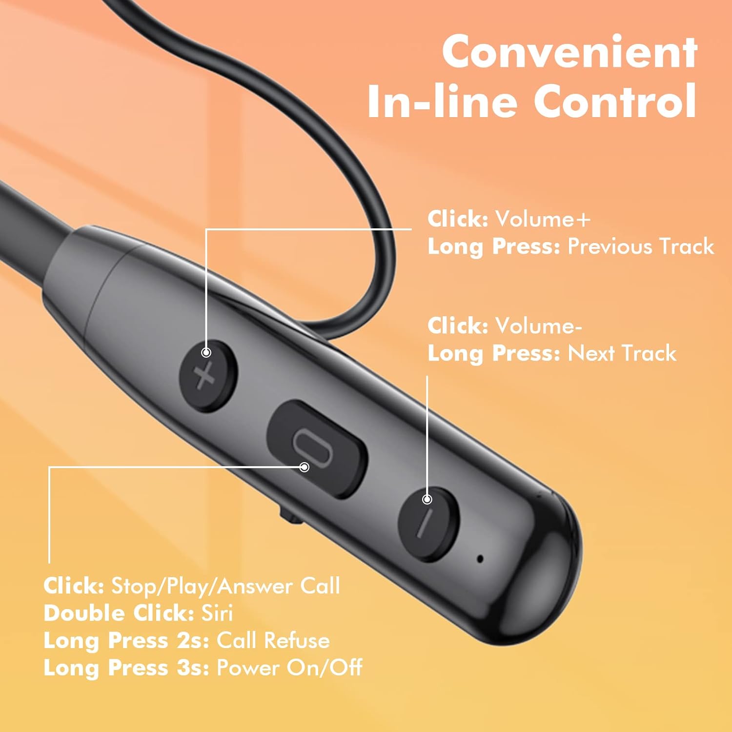 Thumbnail 5 de NSYYE Bluetooth 5.3 neckband wireless headphones with mic, IPX6 protection and noise reduction (black)