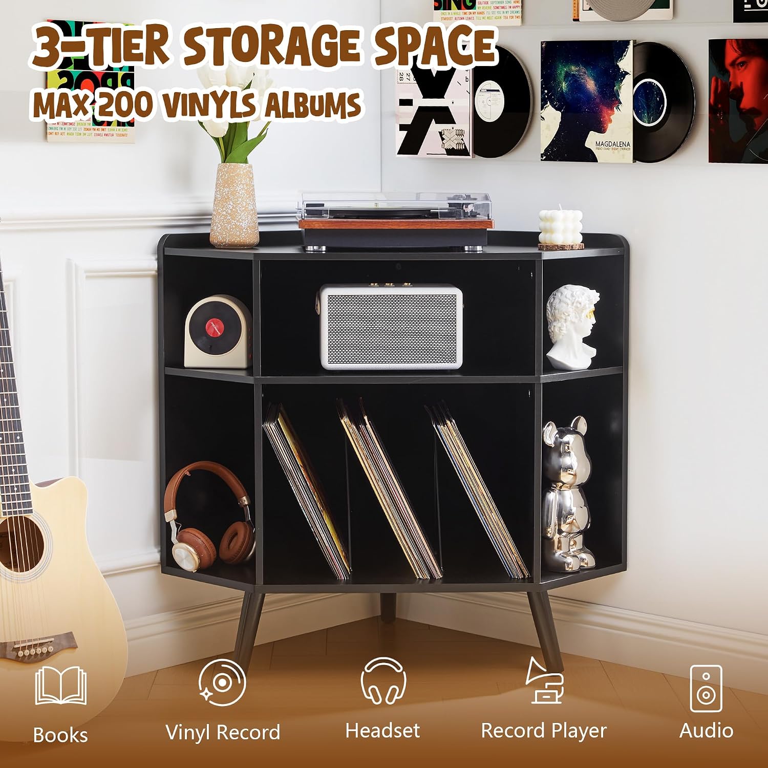 Detalle 2 de MAHYIZYI Corner Record Player Stand, 3-Tier