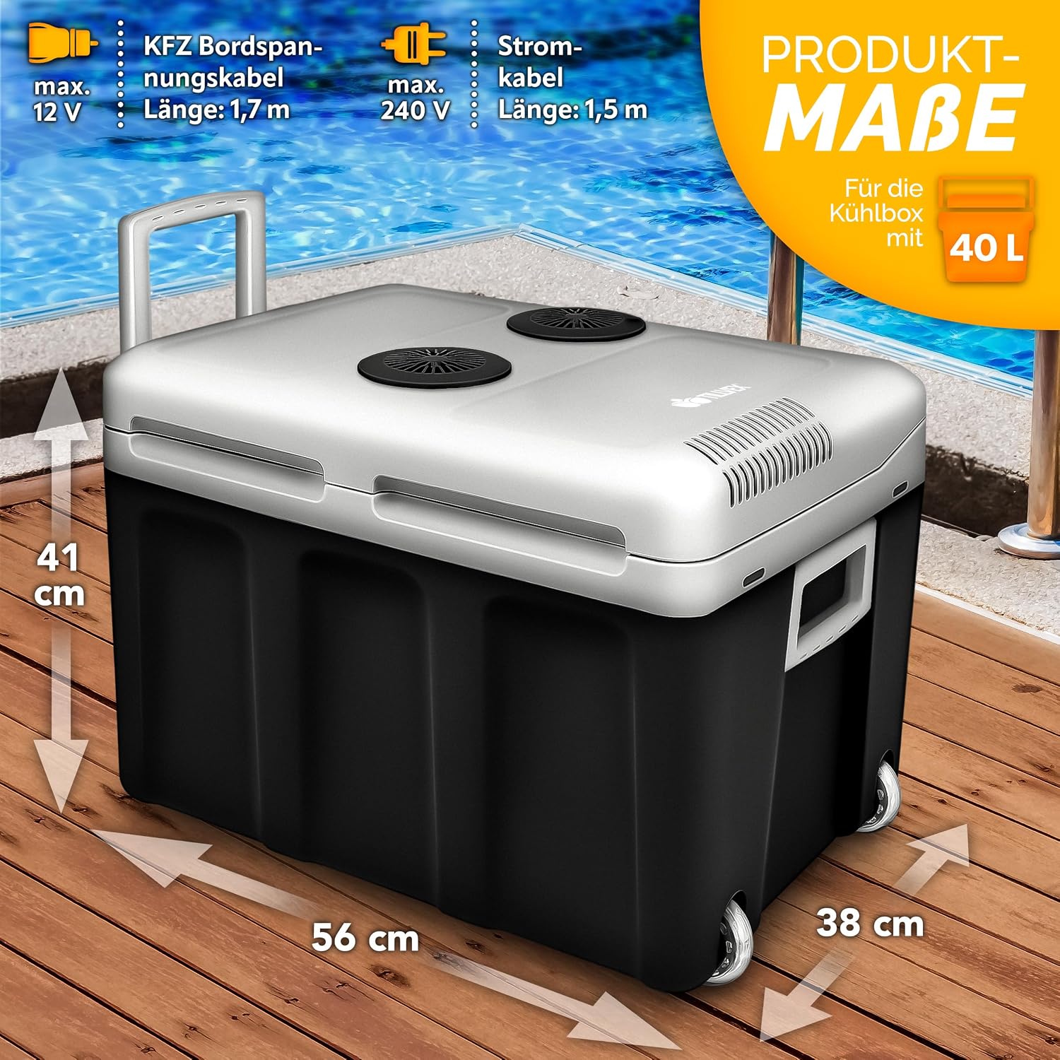 Detalle 2 de tillvex TVKB45 elektrische koelbox van 40 liter met wielen, 12 V en 230 V