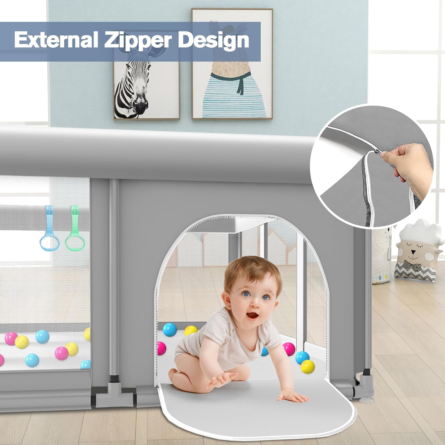 Detalle de Large Baby Playpen for Babies and Toddlers — 74×50 Inches, Indoor & Outdoor Safe Play Yard